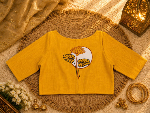 Poila Baisakh Special Mustard Yellow Textured Blouse for Women