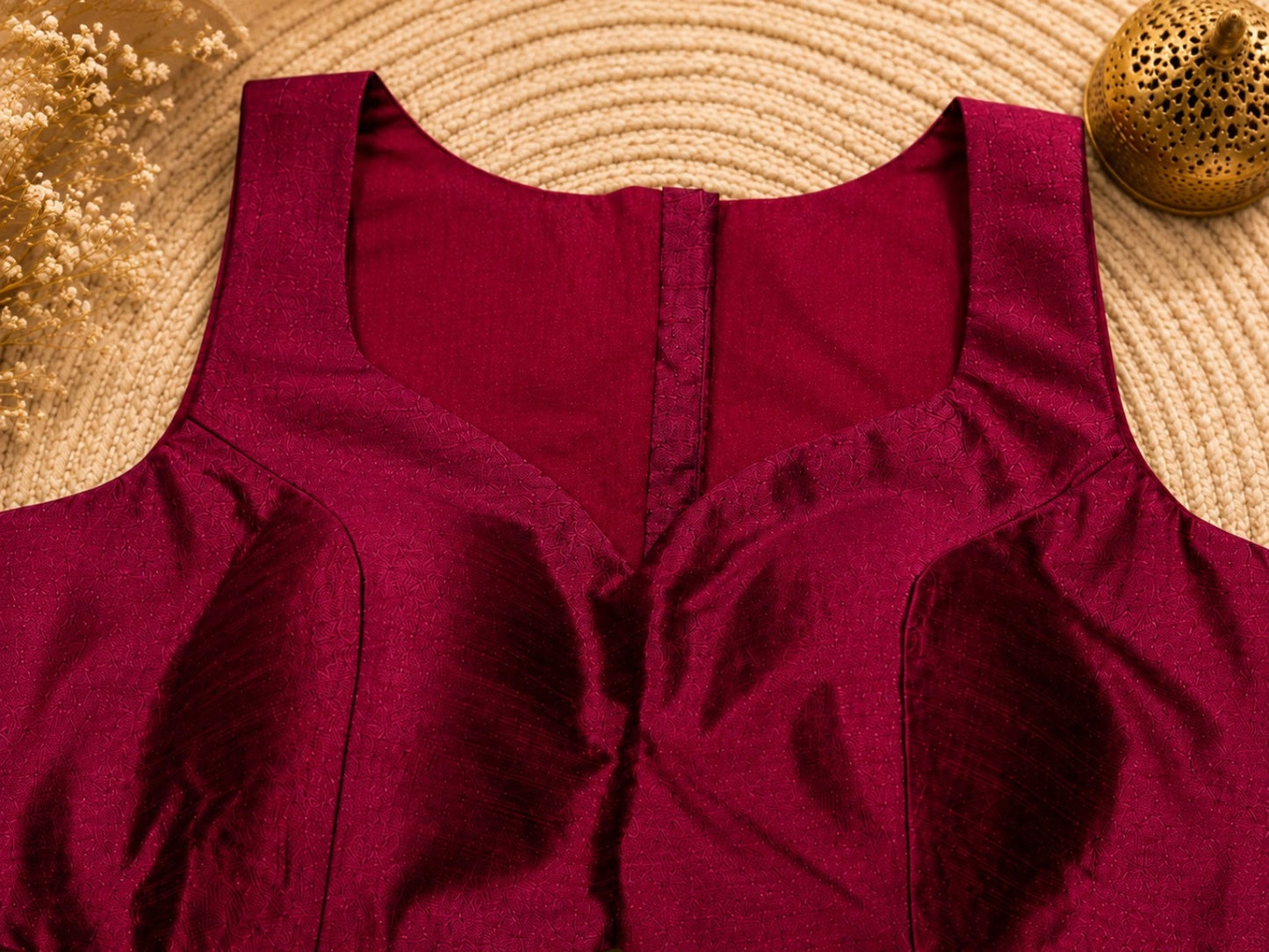 Magenta Raw Silk Sweetheart Neck Sleeveless Designer Blouse for Saree