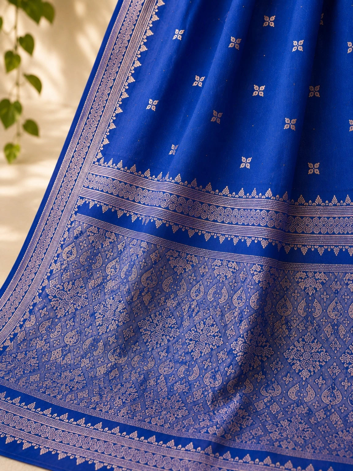 Royal Blue Semi Katan Silk Saree with Silver Woven Zari Border & Traditional Pallu
