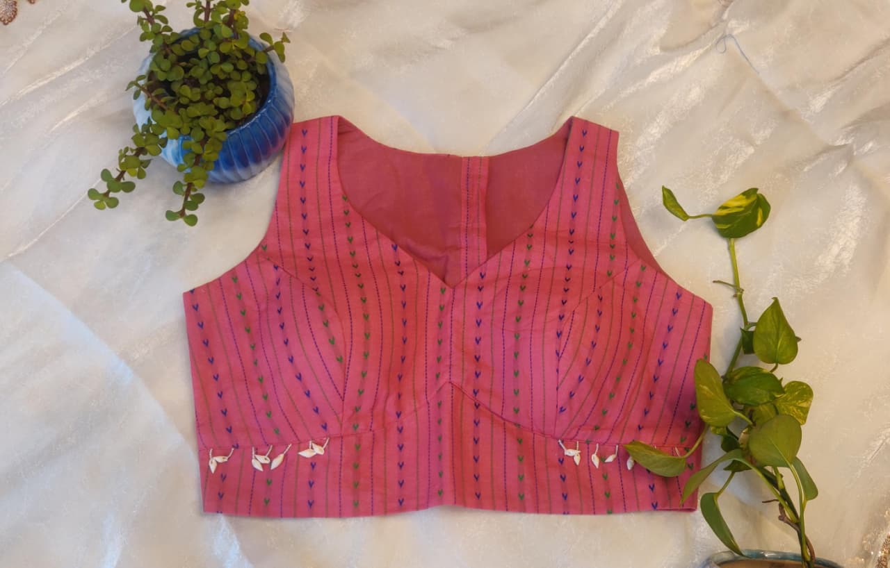 Pink Cotton Embroidered Sleeveless Blouse – Summer Friendly Handcrafted Blouse for Women