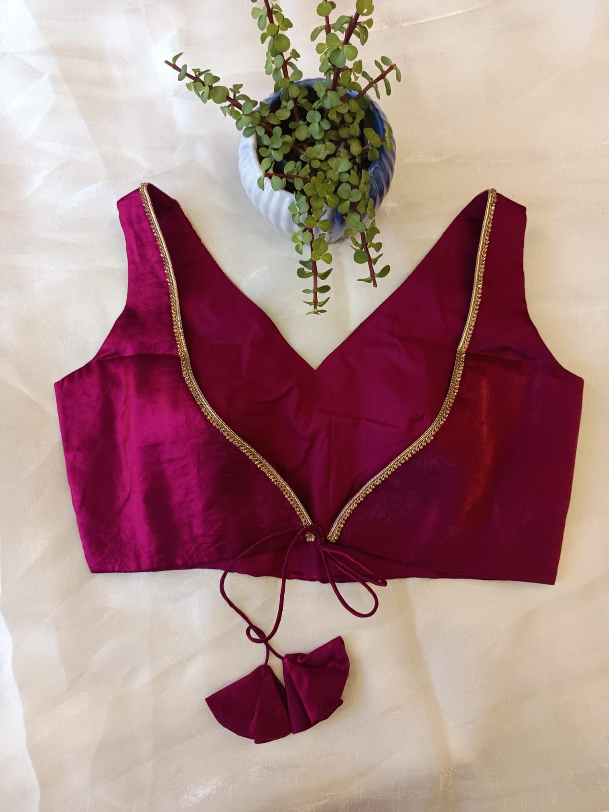 Magenta fandy Sleeveless Backless Blouse – V Neck Padded Blouse for Women