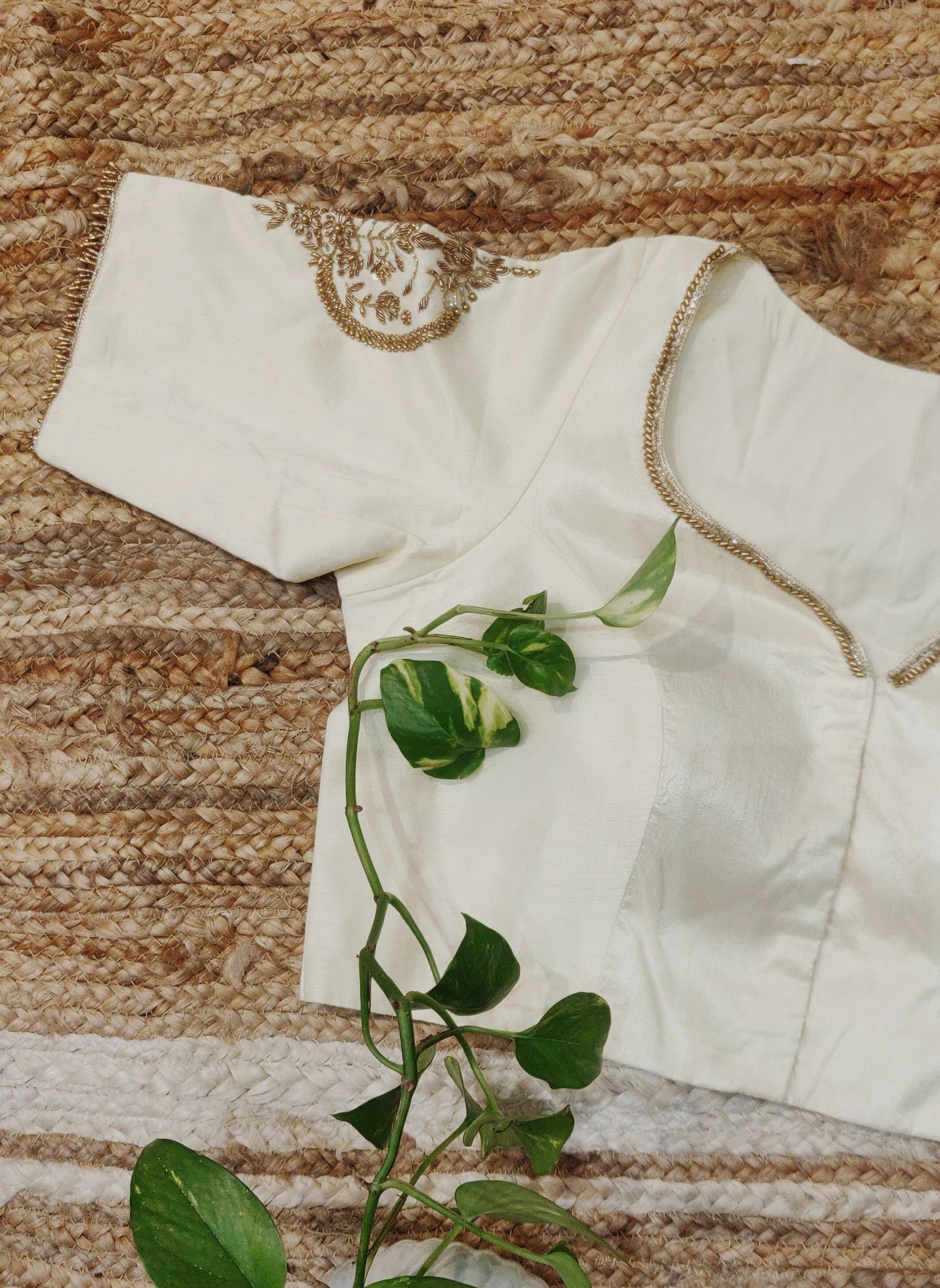 Ivory Raw Silk Zardozi Work Blouse – Elegant Designer Blouse for Women