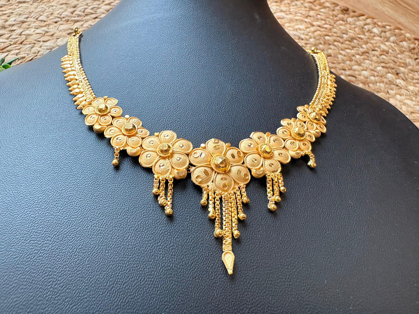 Gold Plated Floral Necklace Set with Earrings