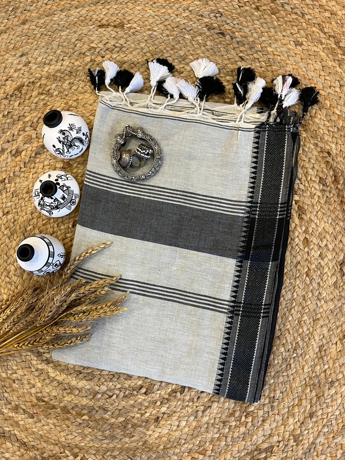 Monochrome Magic Cotton Saree - WEVOW