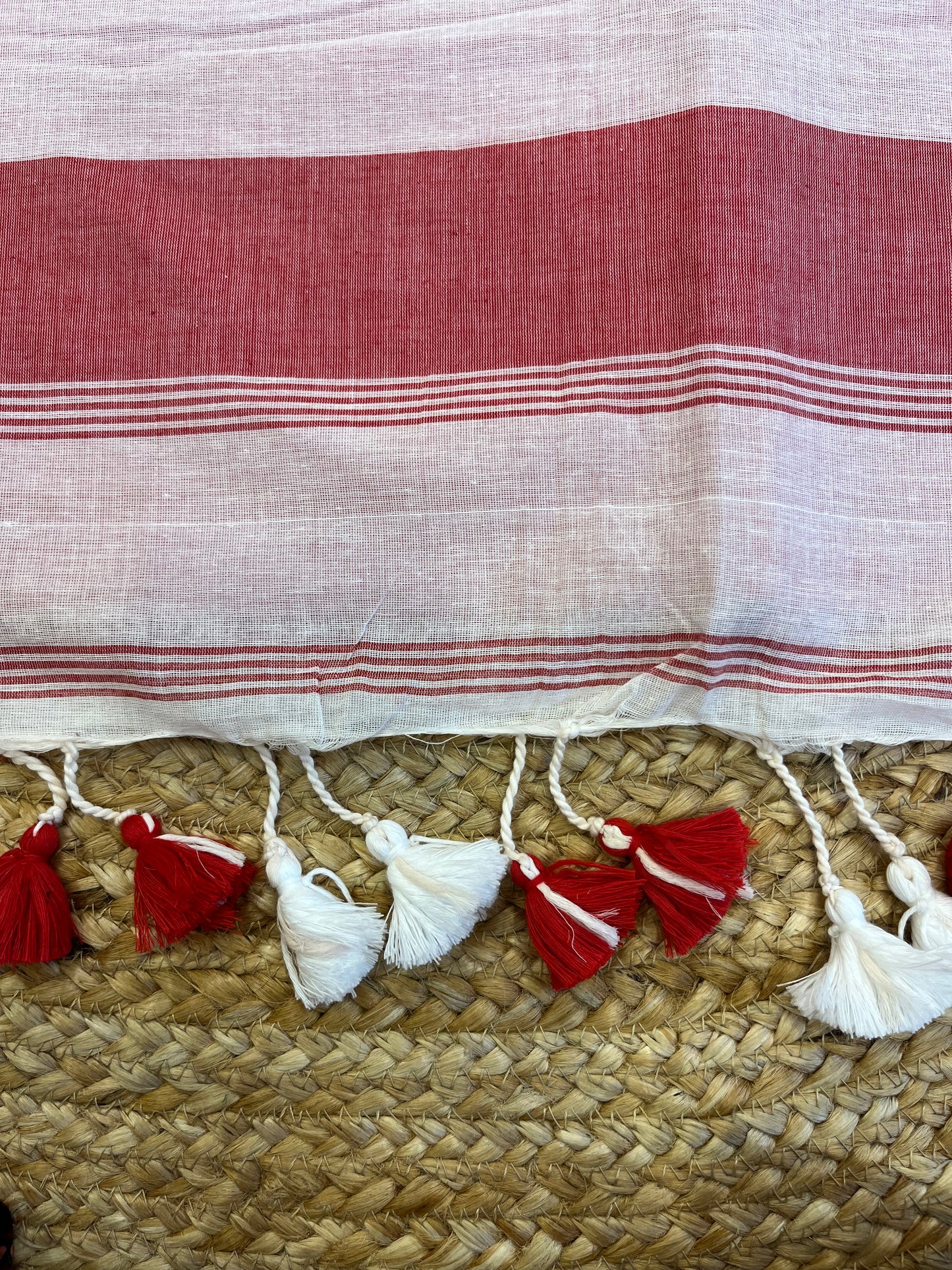Red and White Fusion Cotton Saree - WEVOW