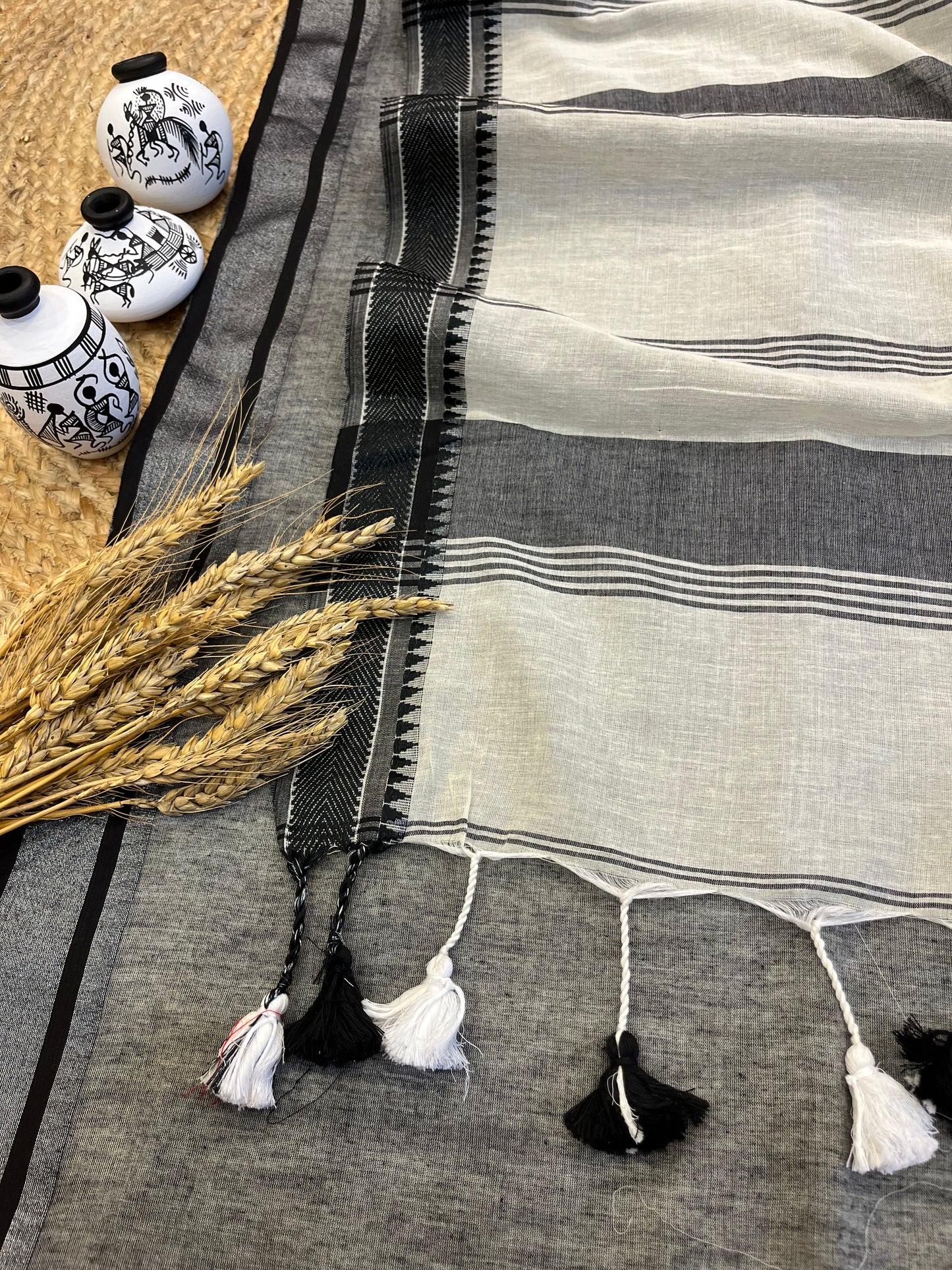 Monochrome Magic Cotton Saree - WEVOW