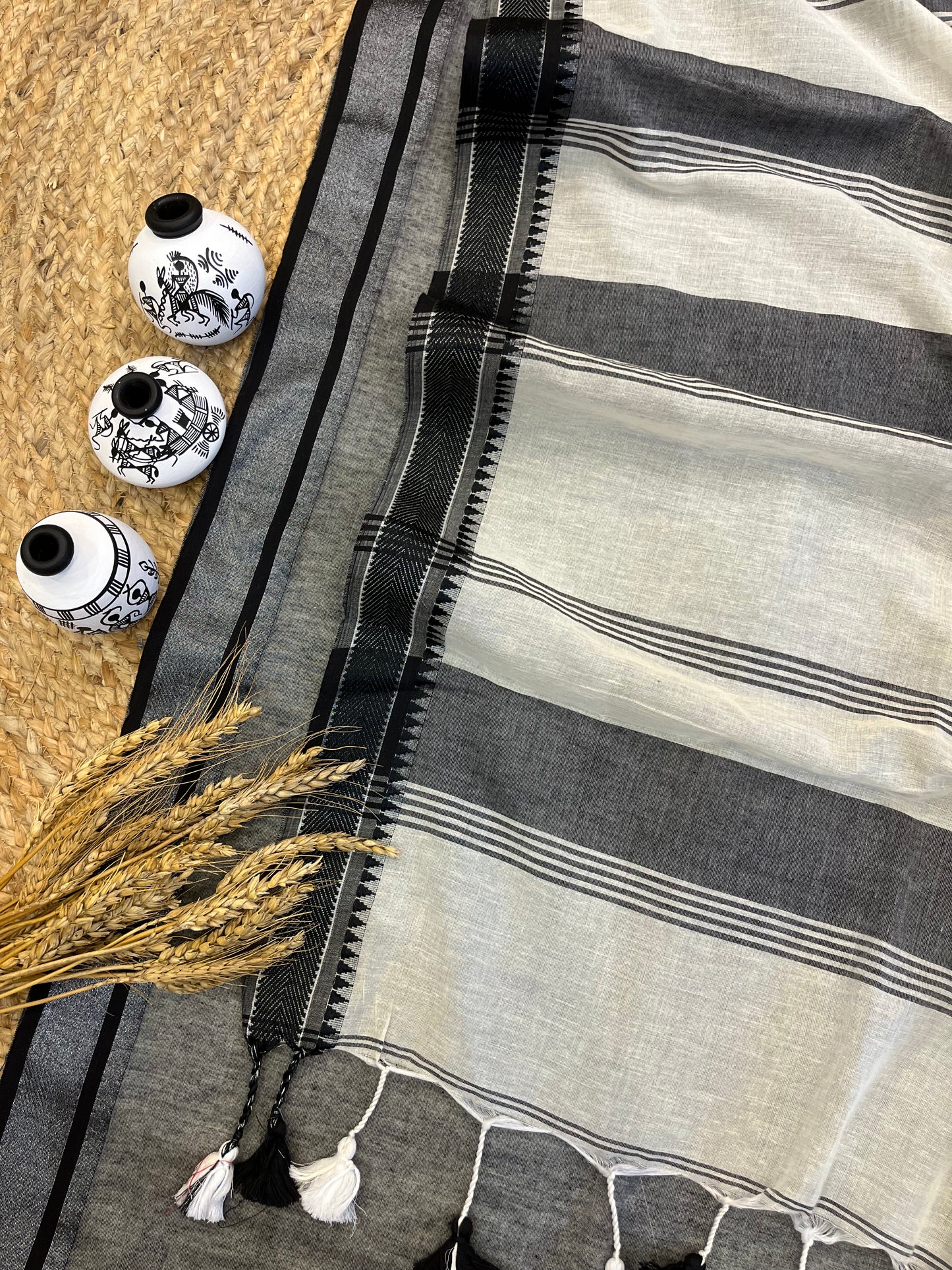 Monochrome Magic Cotton Saree - WEVOW