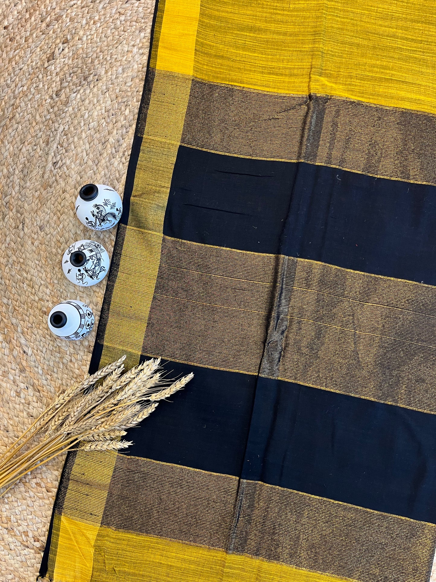 Golden Fusion Linen Saree - WEVOW
