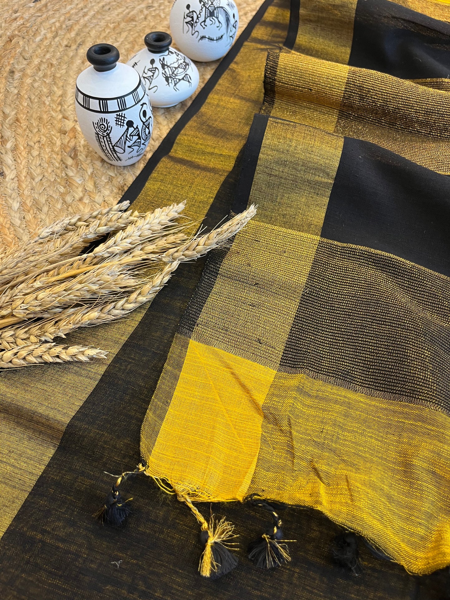 Golden Fusion Linen Saree - WEVOW