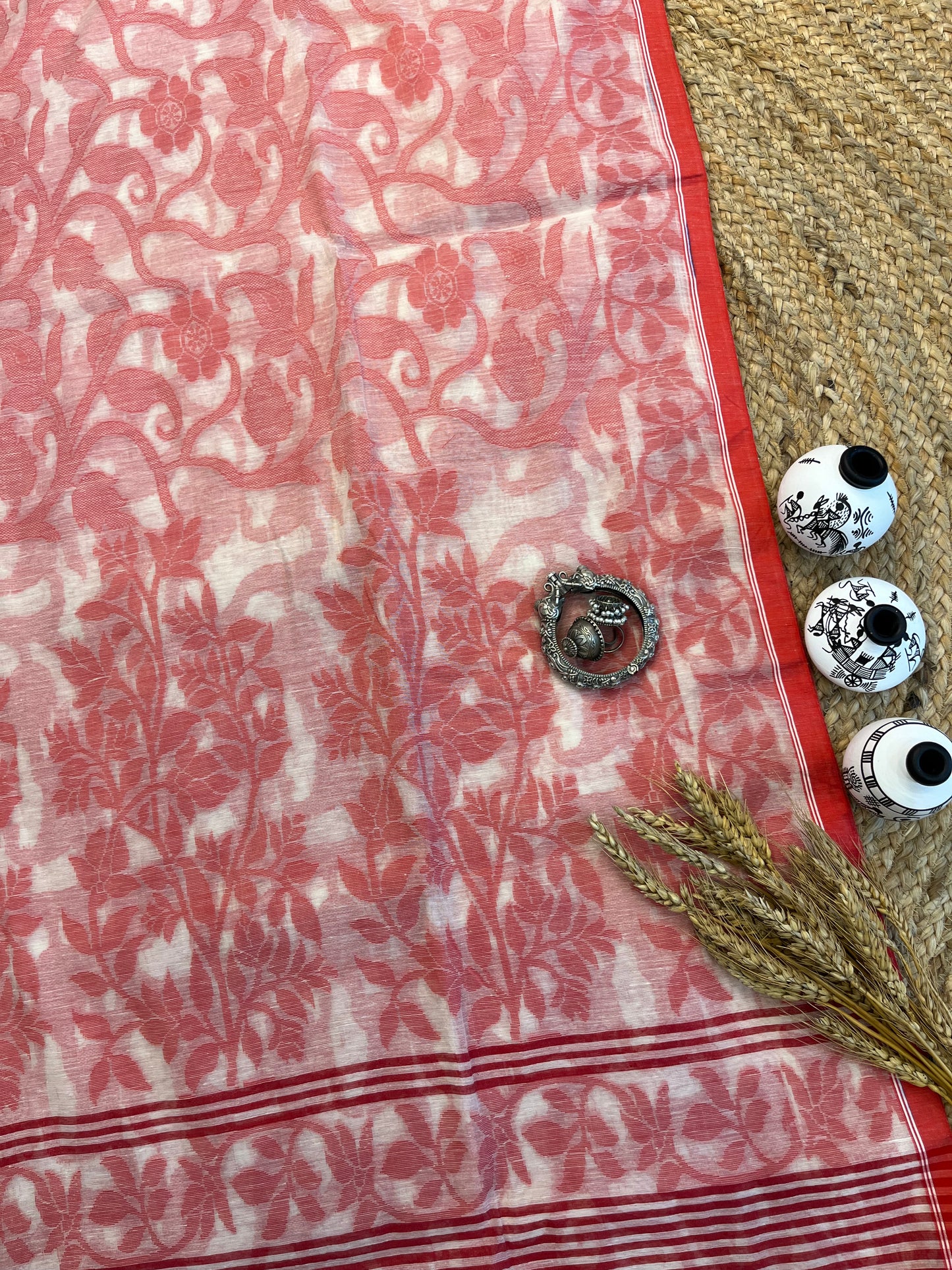 Rose Blossom Jamdani Saree - WEVOW
