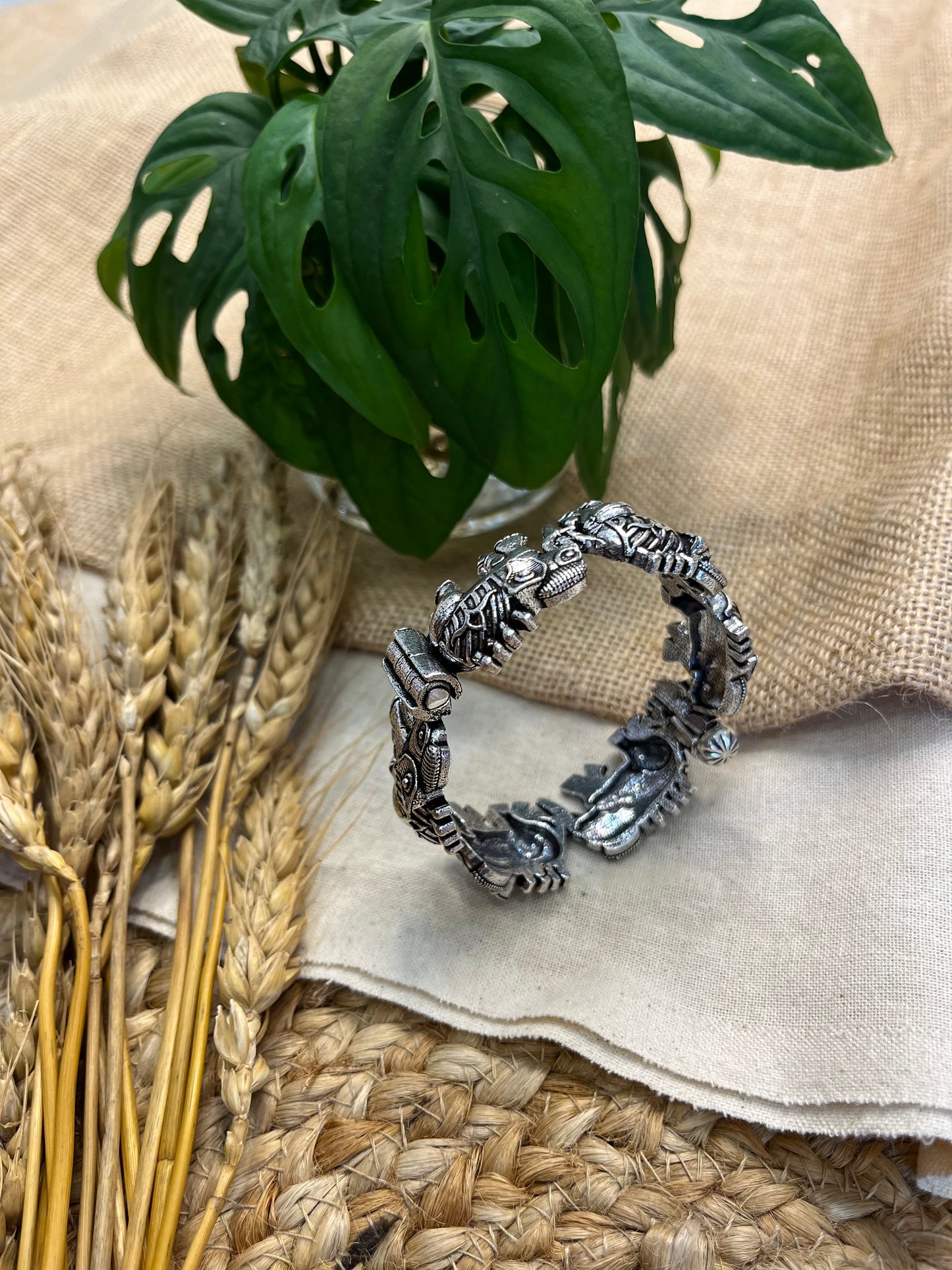 Lion-Head Oxidised Silver Cuff Bangle - WEVOW