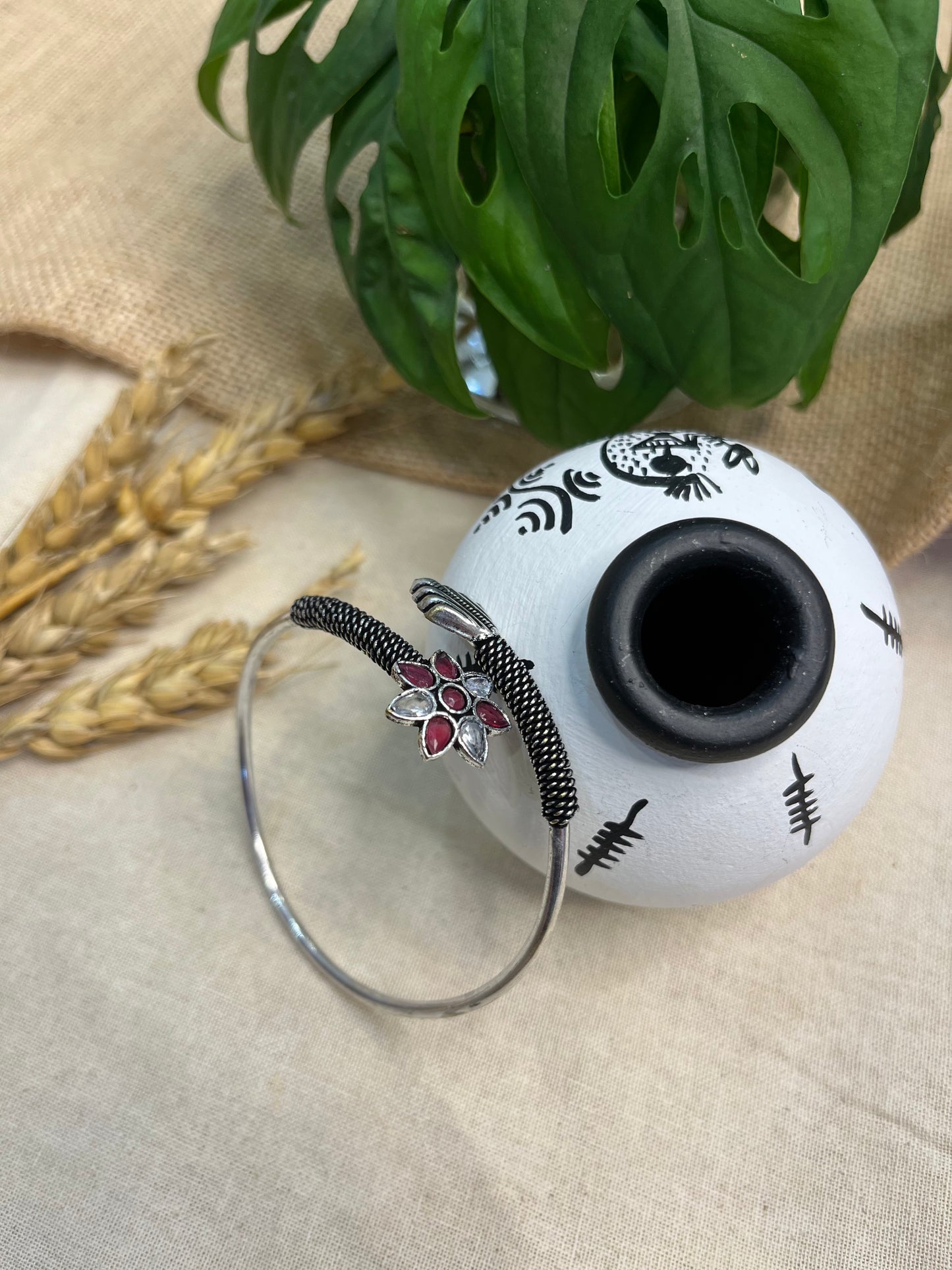 Floral Delicacy Silver Cuff Bangle - WEVOW