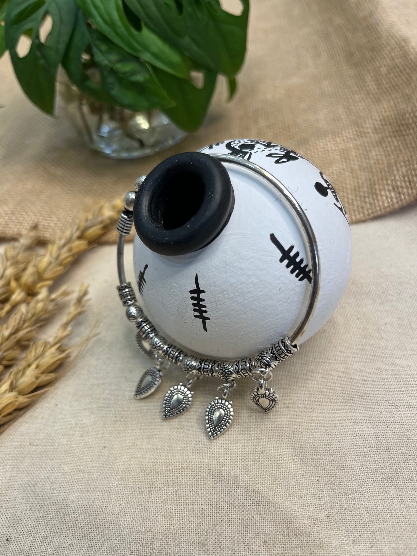 Tribal Charm Silver Bangle - WEVOW