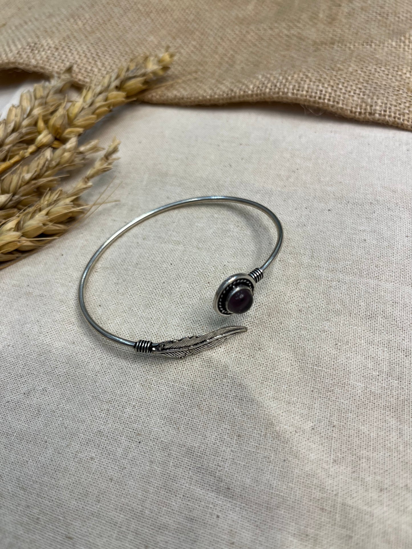 Minimalist Open Cuff Bangle with Black Stone Accent - WEVOW