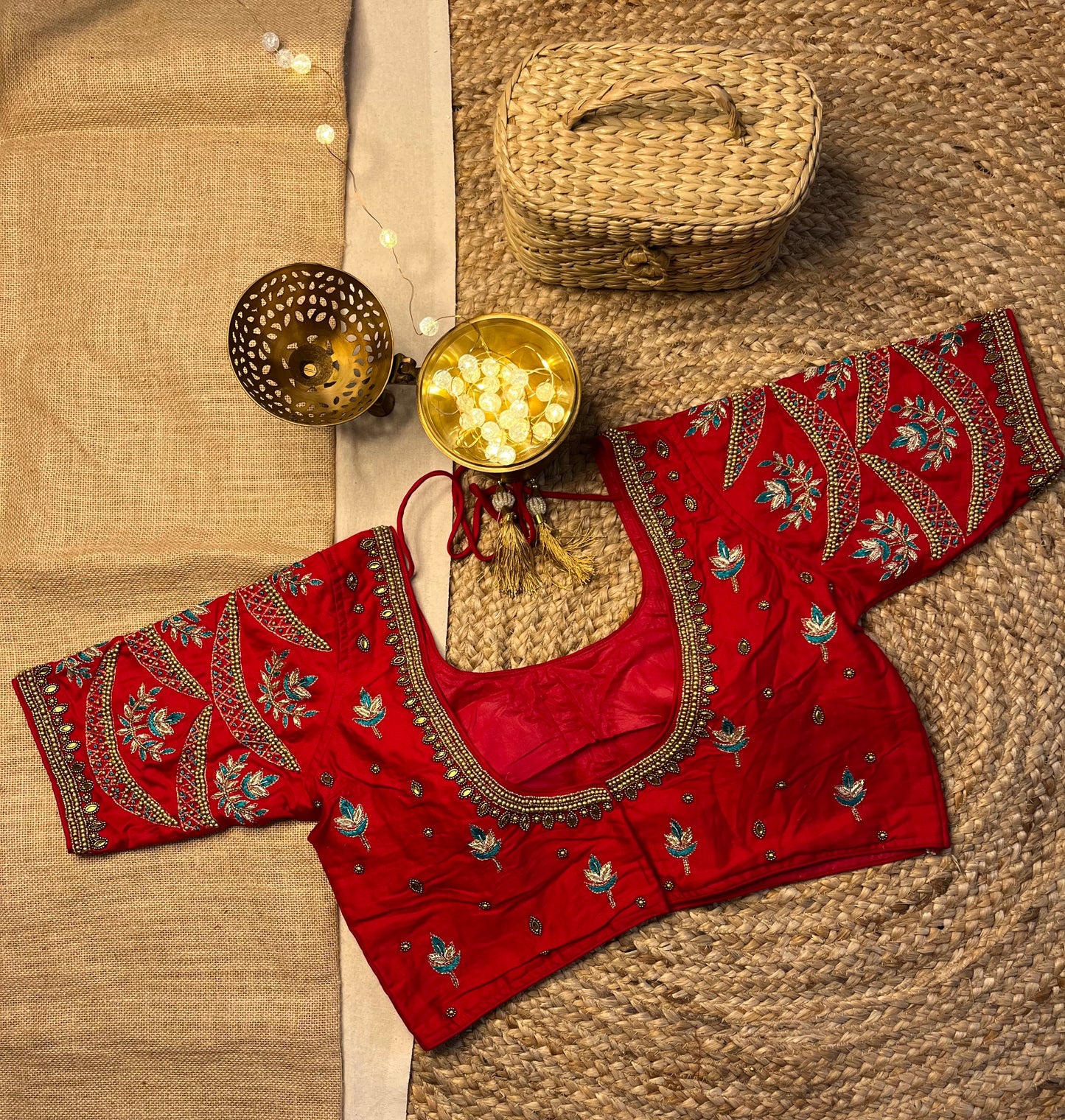 Opulent Red Bridal Blouse with Kundan Embellishments - WEVOW