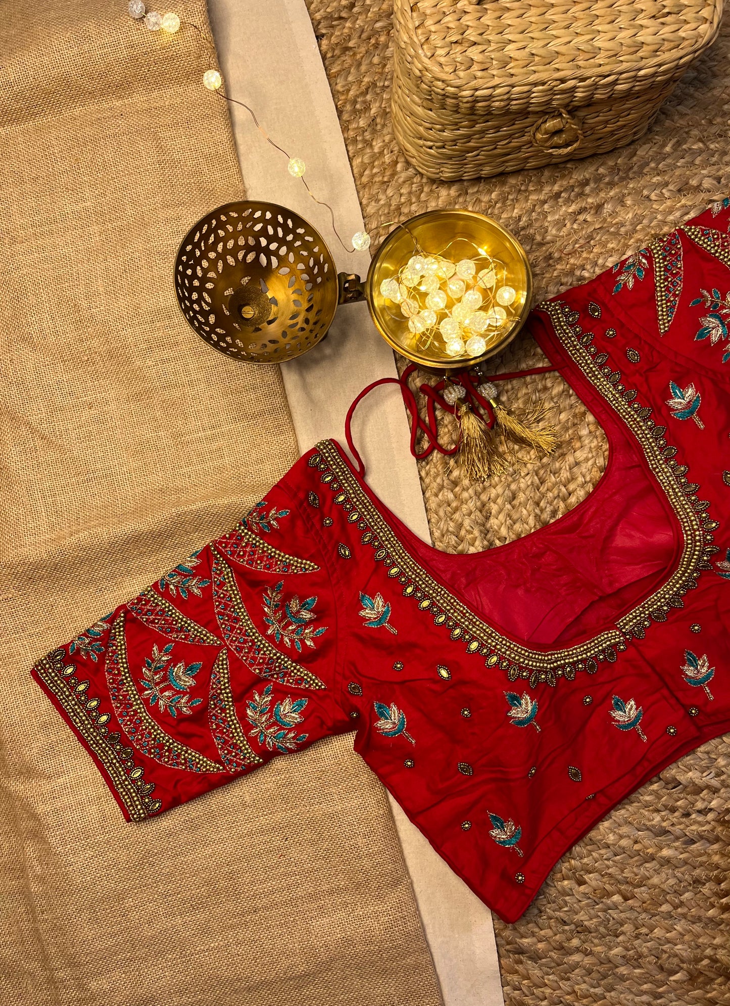 Opulent Red Bridal Blouse with Kundan Embellishments - WEVOW