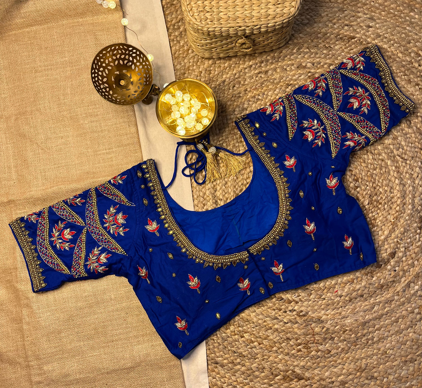 Opulent Blue Bridal Blouse with Kundan Embellishments - WEVOW