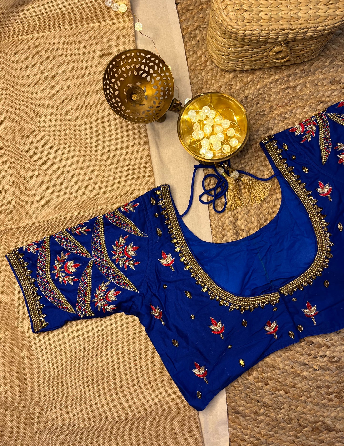 Opulent Blue Bridal Blouse with Kundan Embellishments - WEVOW
