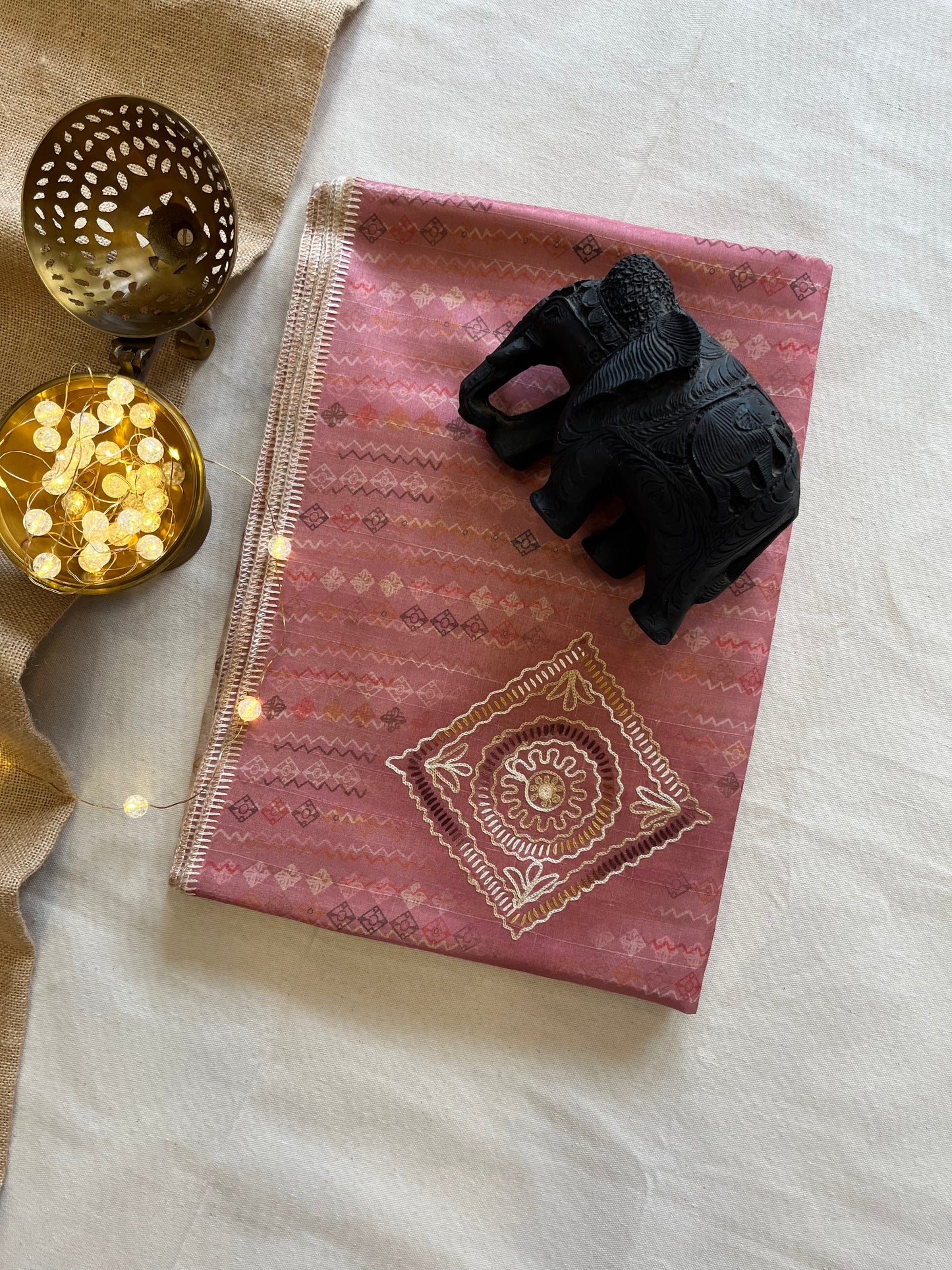 Elegant Tussar Embroidery Saree – Handcrafted Beauty