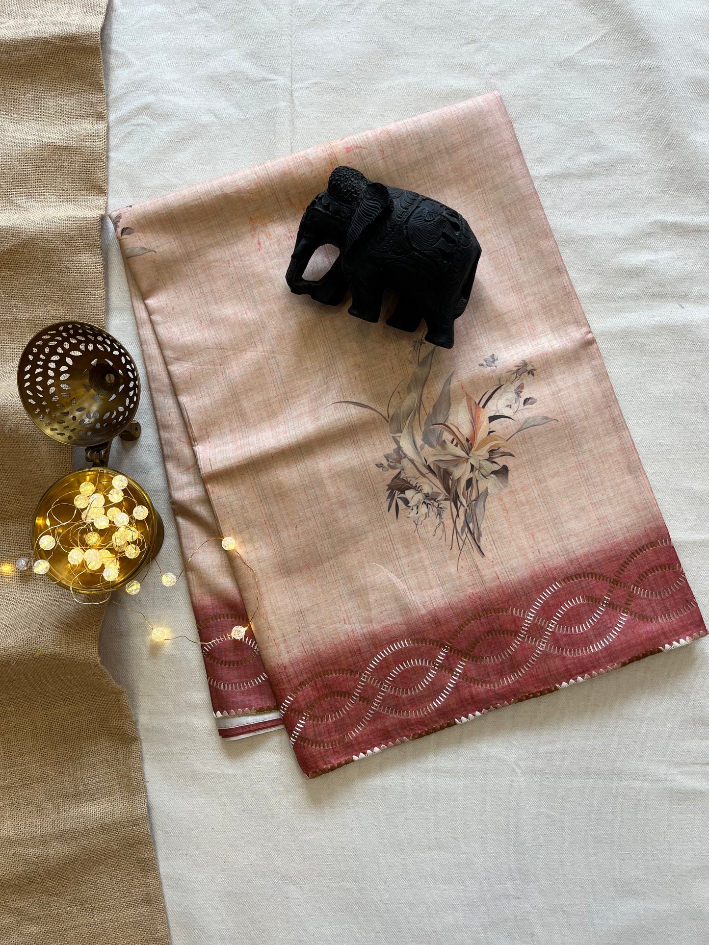 Luxurious Tussar Silk Saree with Parsi Thread Embroidery