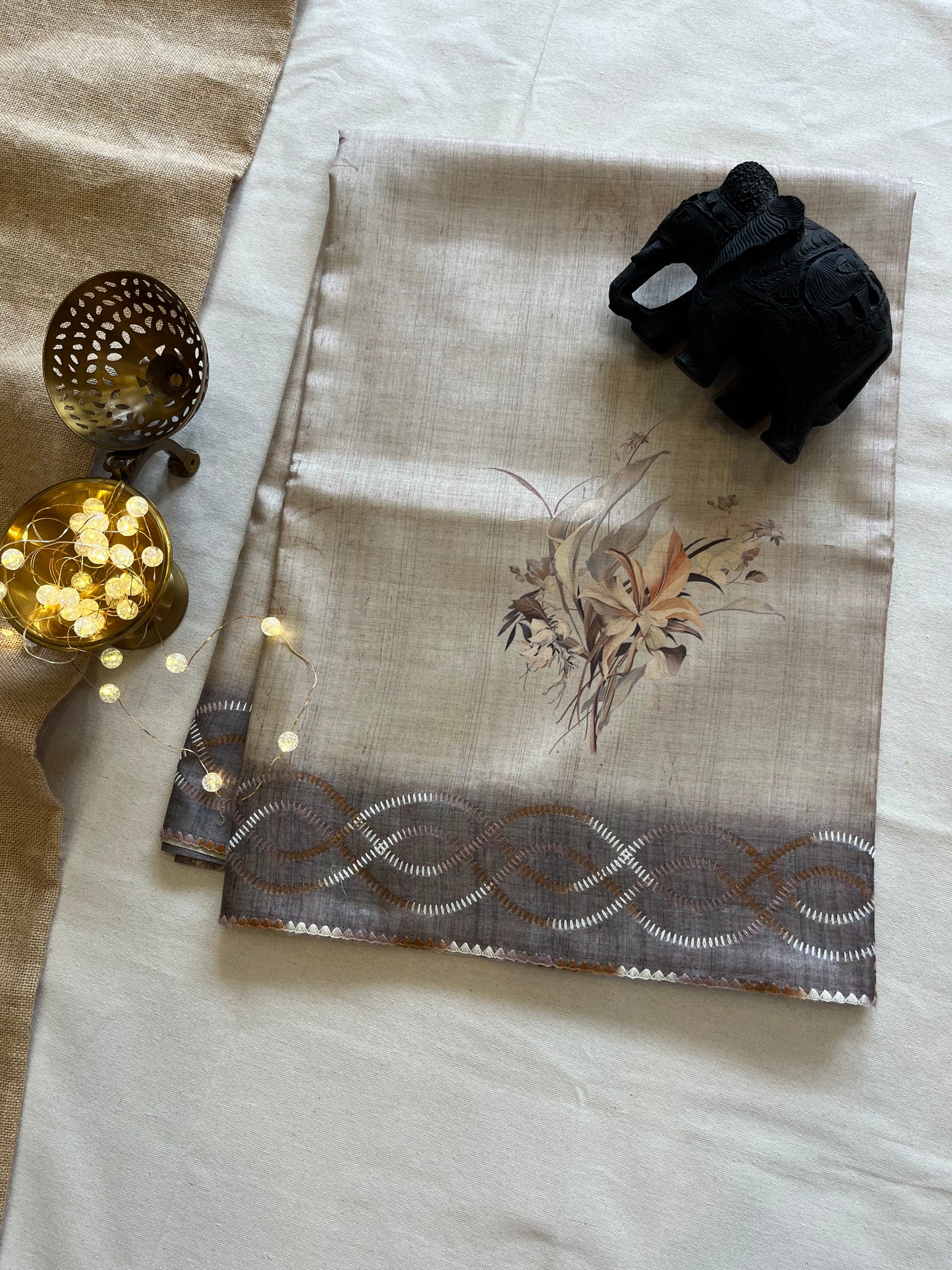 Elegant Tussar Silk Parsi Threadwork Saree – Timeless Craftsmanship