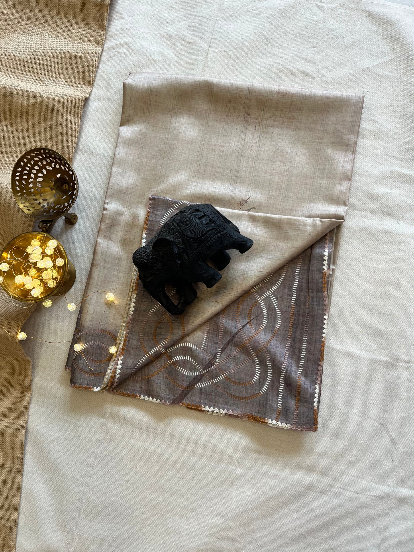 Elegant Tussar Silk Parsi Threadwork Saree – Timeless Craftsmanship