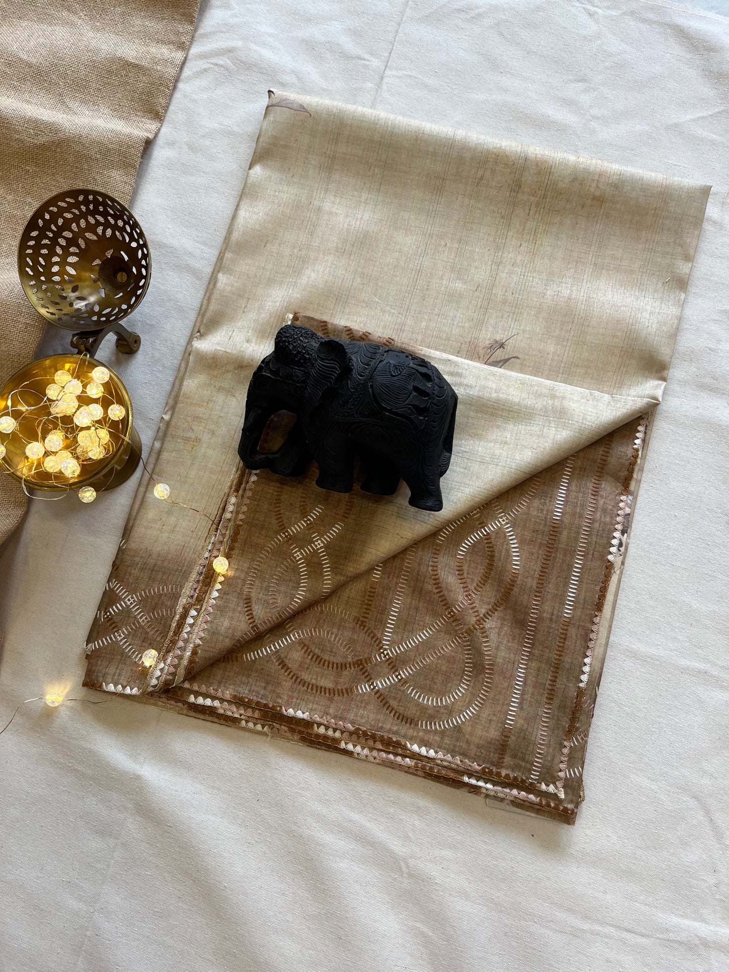 Exquisite Tussar Silk Saree with Parsi Threadwork – Luxurious Heritage