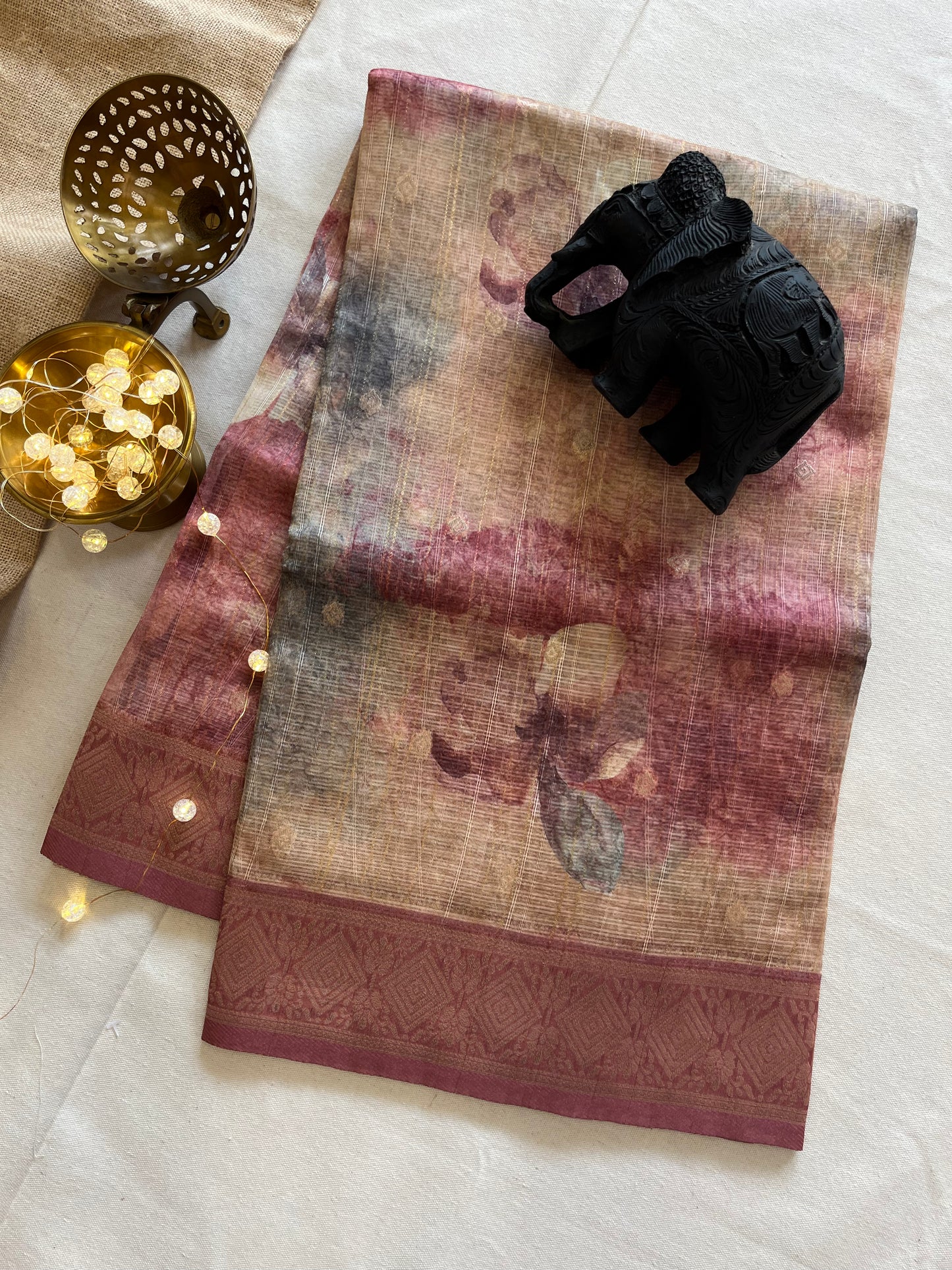 Delicate Tussar Silk Saree with Intricate Floral Motifs