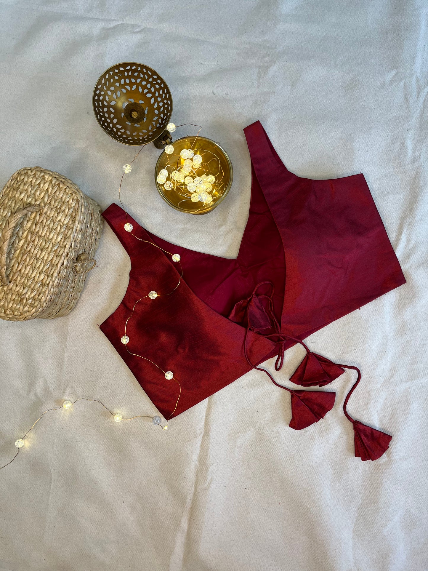 Raw silk Backless Raw silk solid colour in Metalic Red