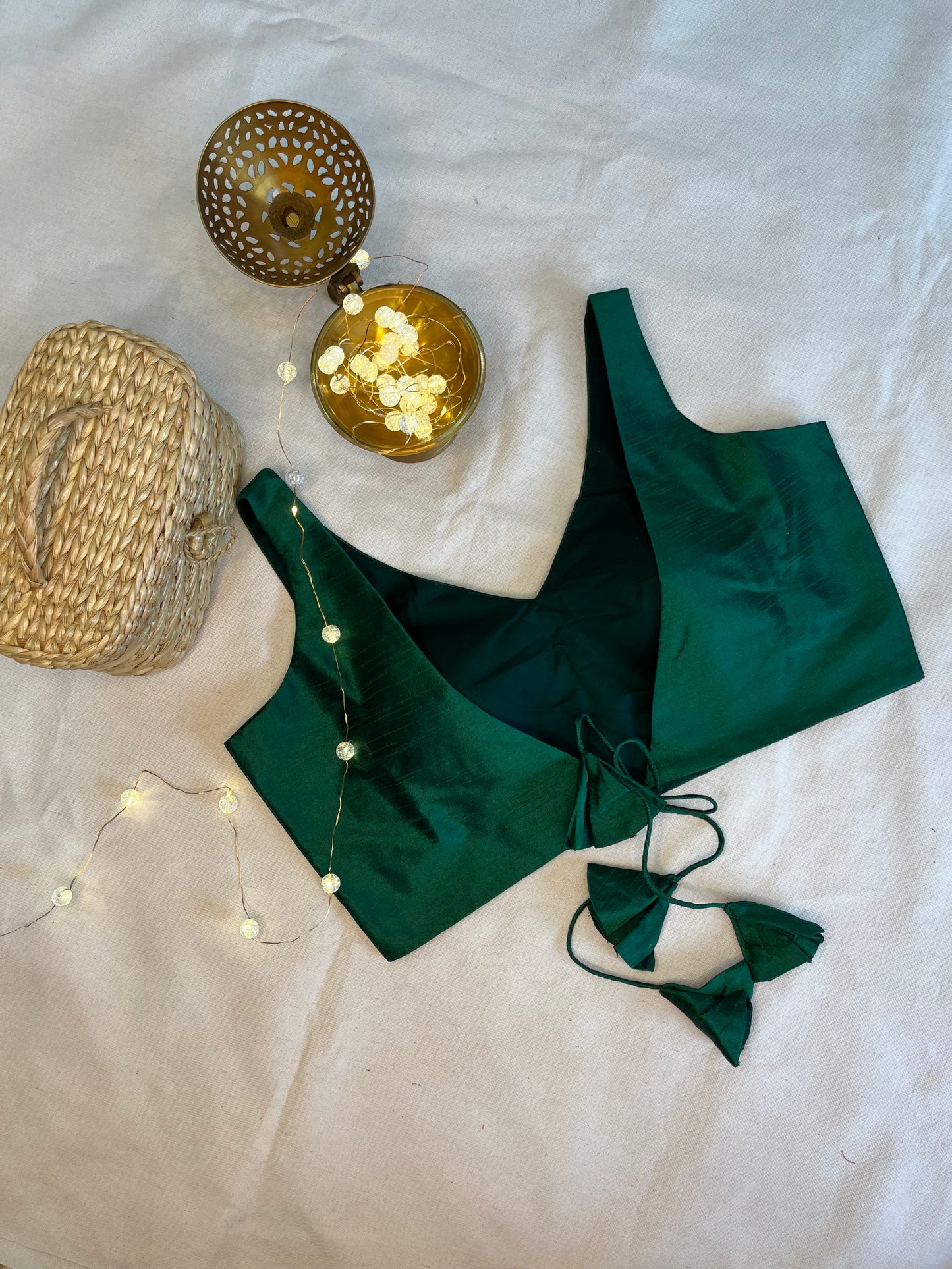 Raw silk Backless Raw silk solid colour in Bottle green