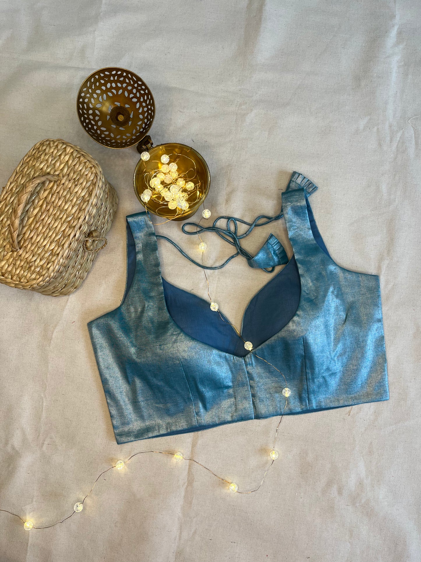 Tissue silk Tissue sleeveless in Teal blue