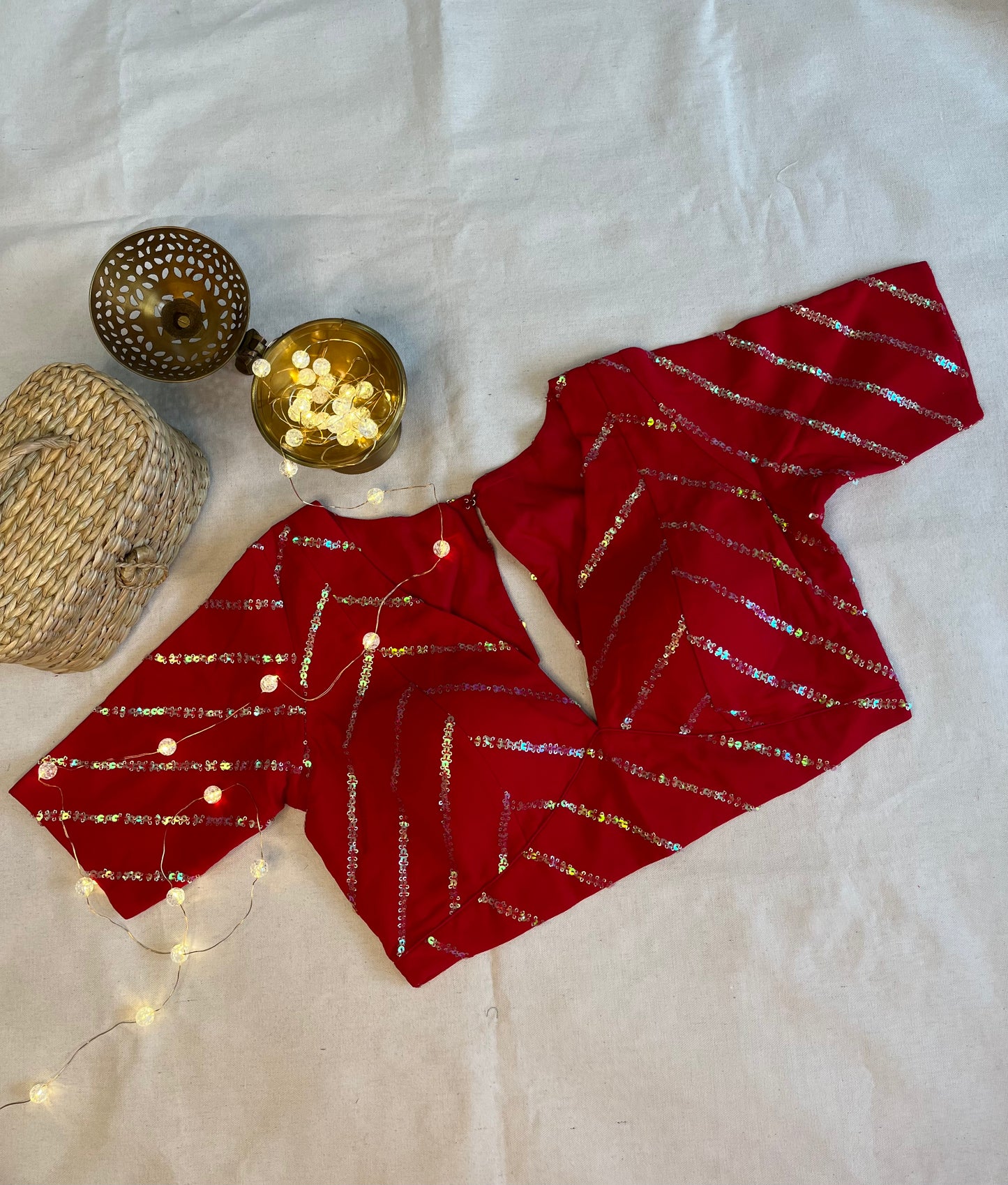 Geogette Geogette plunge neck sequence work in Ruby Red