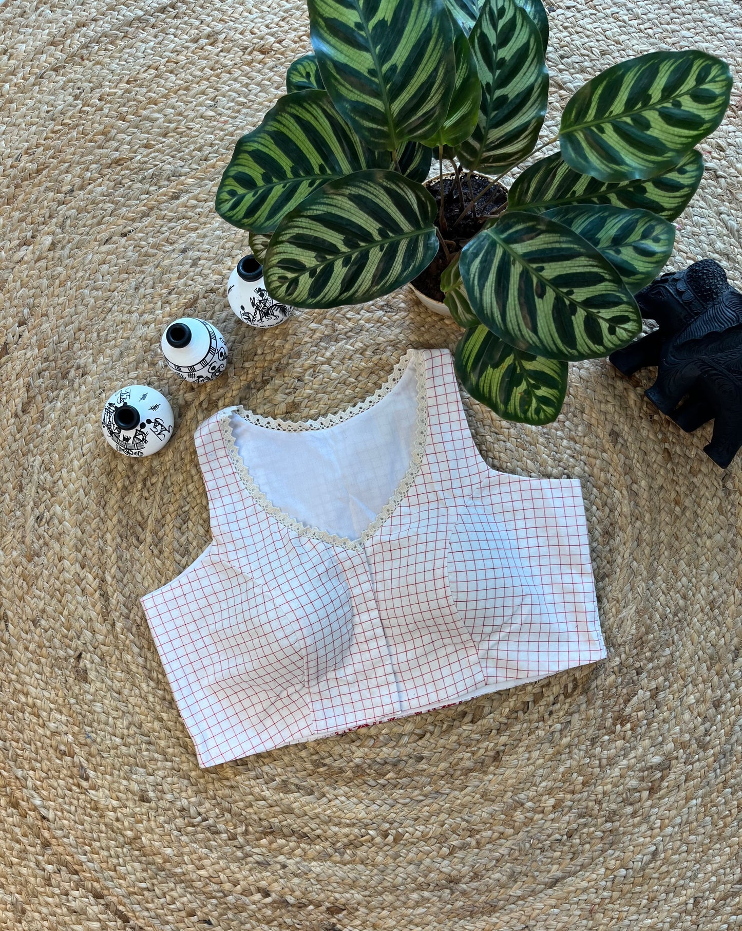Pristine White Cotton Jacquard Sleeveless Blouse with Padded Fit & Lace Detailing – Pure Grace