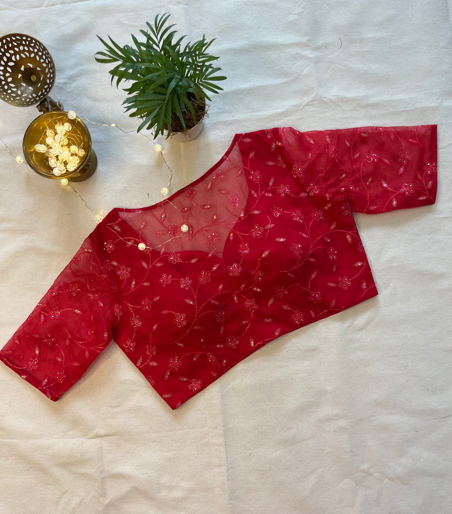 Rani Pink Organza Blouse with Sequins Embroidery – Glamorous Ethnic Wear