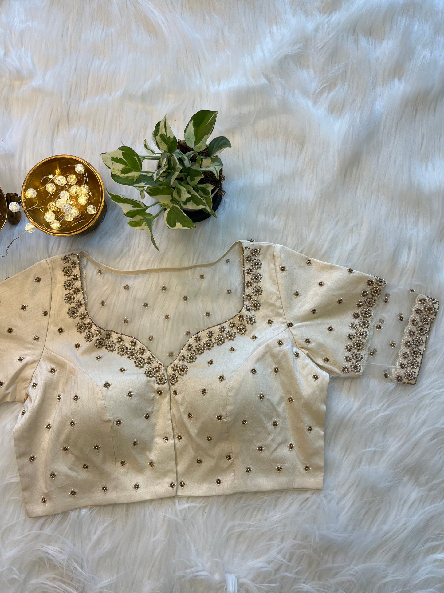 Pearl White Zardozi Front-Open Blouse - Elegant Raw Silk Fusion for Timeless Grace