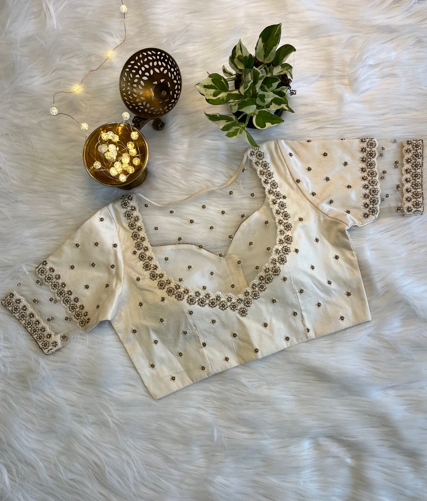 Pearl White Zardozi Front-Open Blouse - Elegant Raw Silk Fusion for Timeless Grace