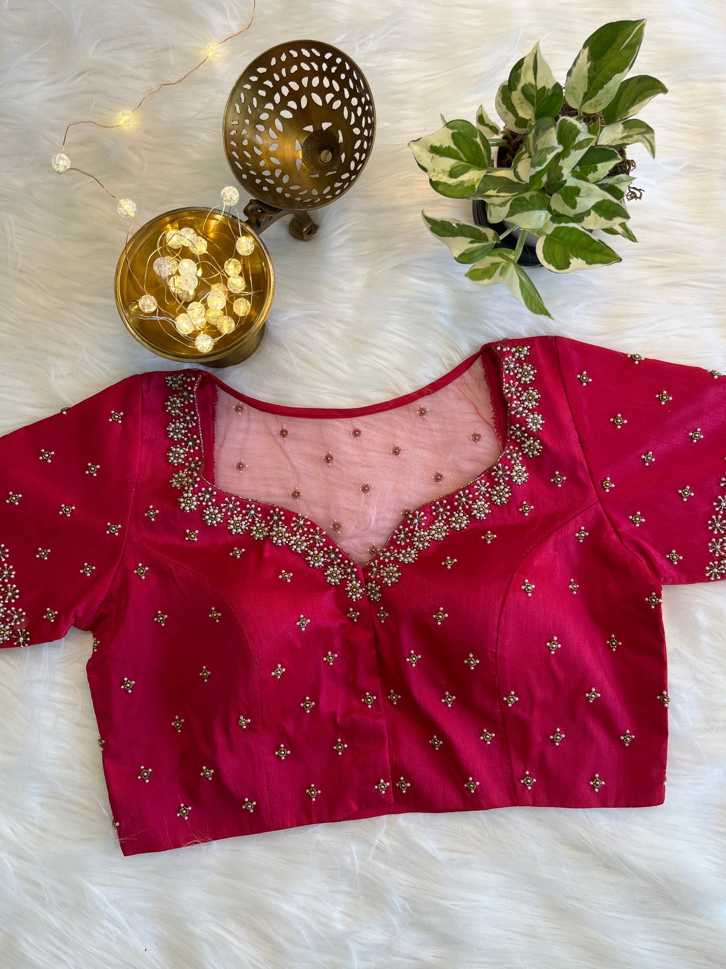 Rani Pink Zardozi Front-Open Blouse - Luxurious Raw Silk Fusion for Festive Elegance