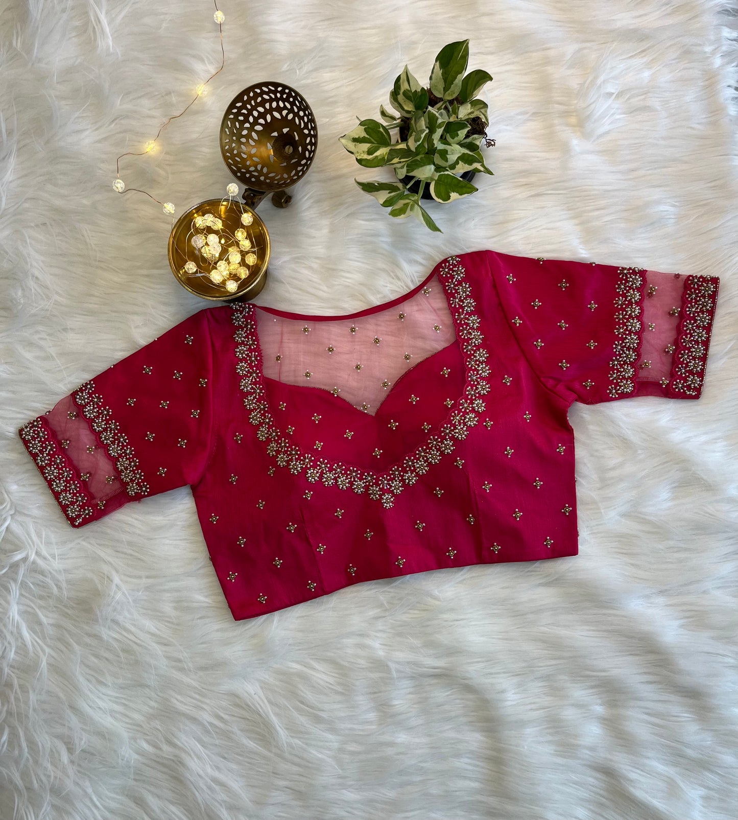 Rani Pink Zardozi Front-Open Blouse - Luxurious Raw Silk Fusion for Festive Elegance