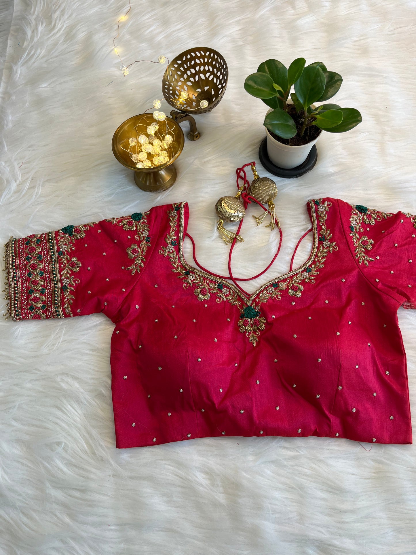 Radiant Rani Pink Raw Silk Fusion Blouse with Exquisite Zardozi Embroidery