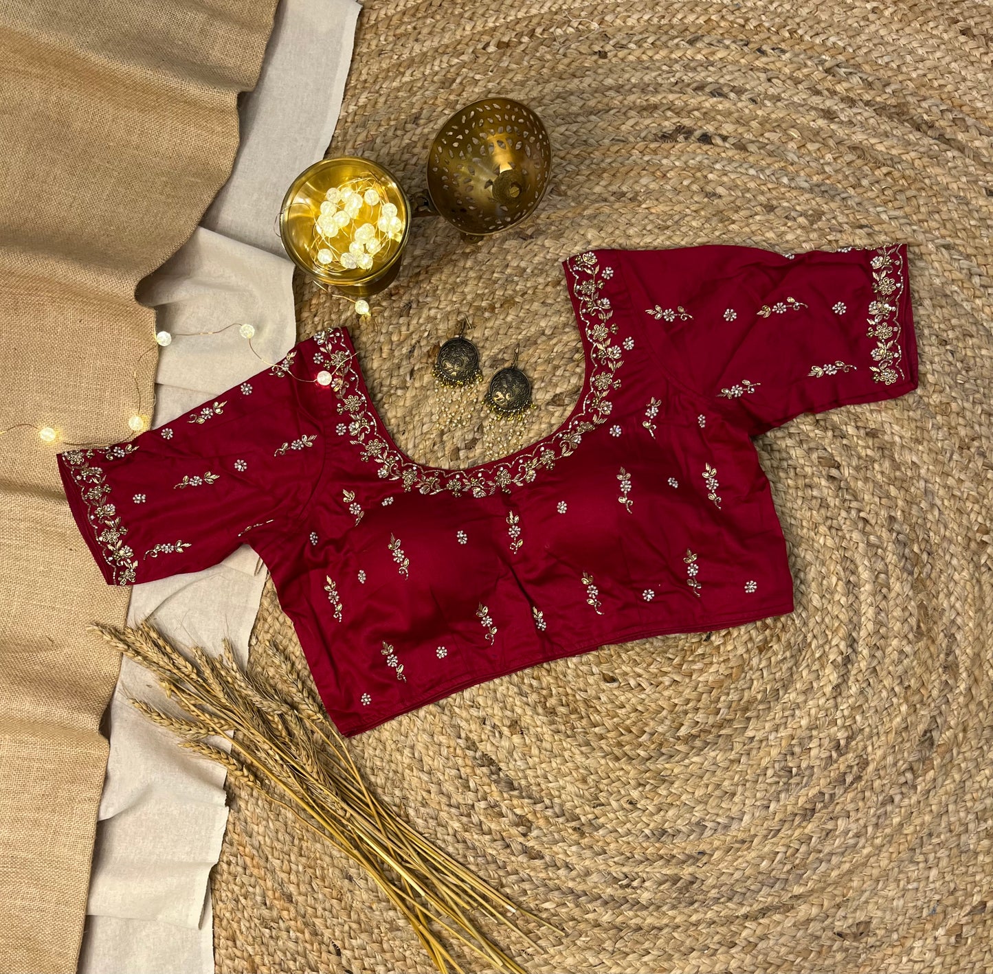 Luxury Maroon Bridal Blouse with Embroidered Sequins - WEVOW