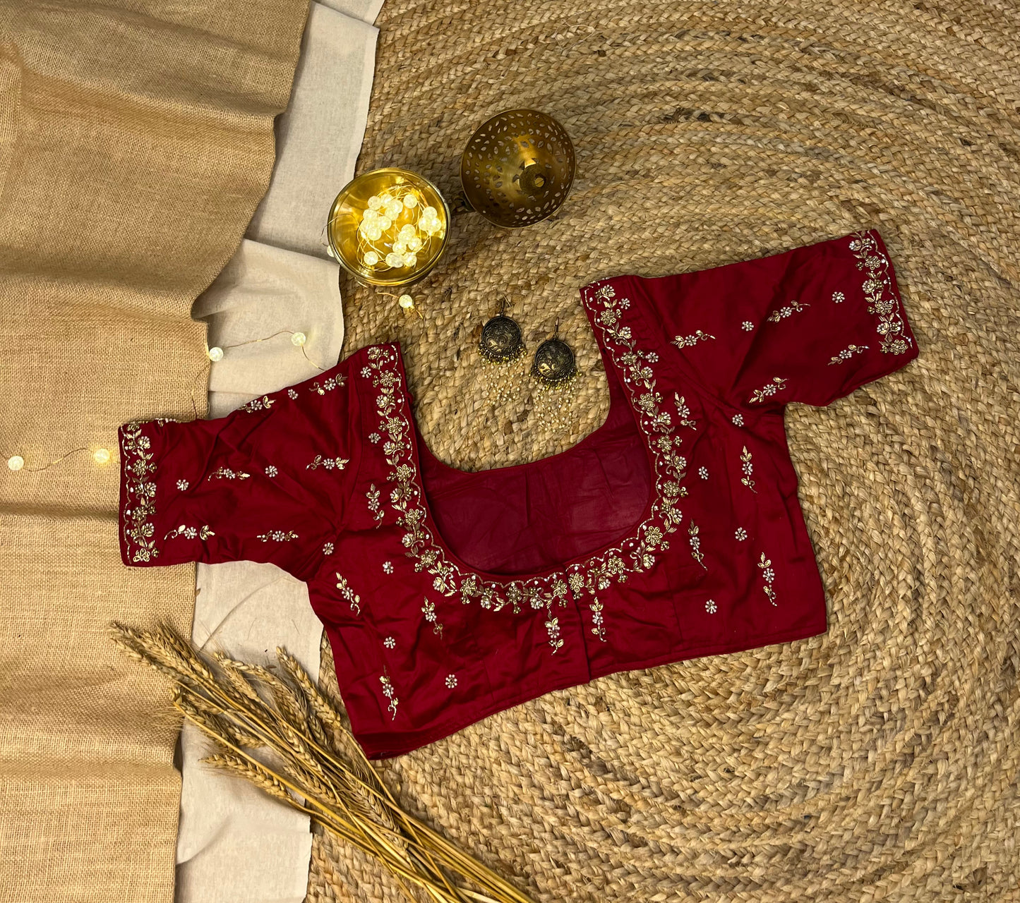 Luxury Maroon Bridal Blouse with Embroidered Sequins - WEVOW