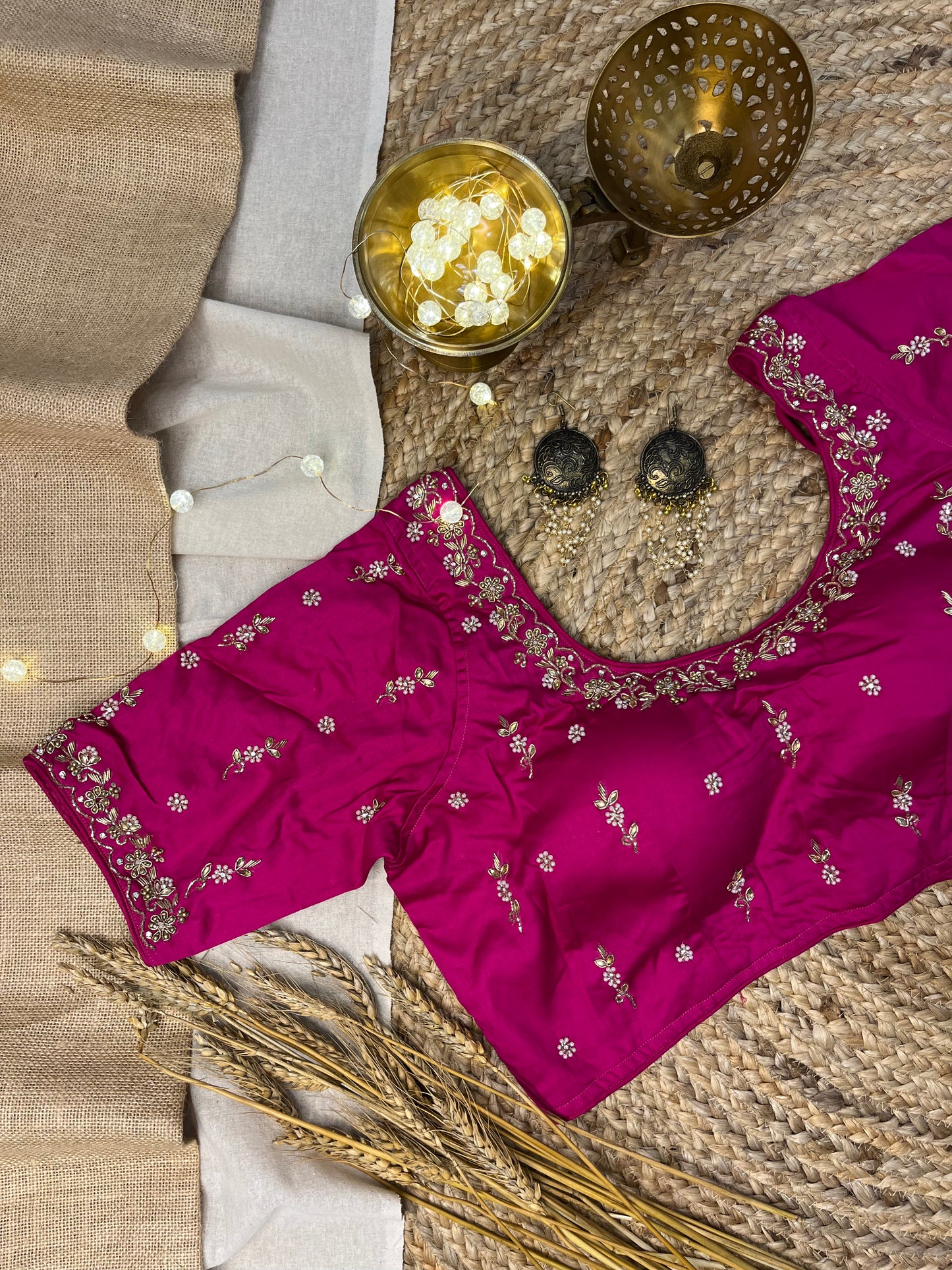 Luxury Bright Pink Bridal Blouse with Embroidered - WEVOW