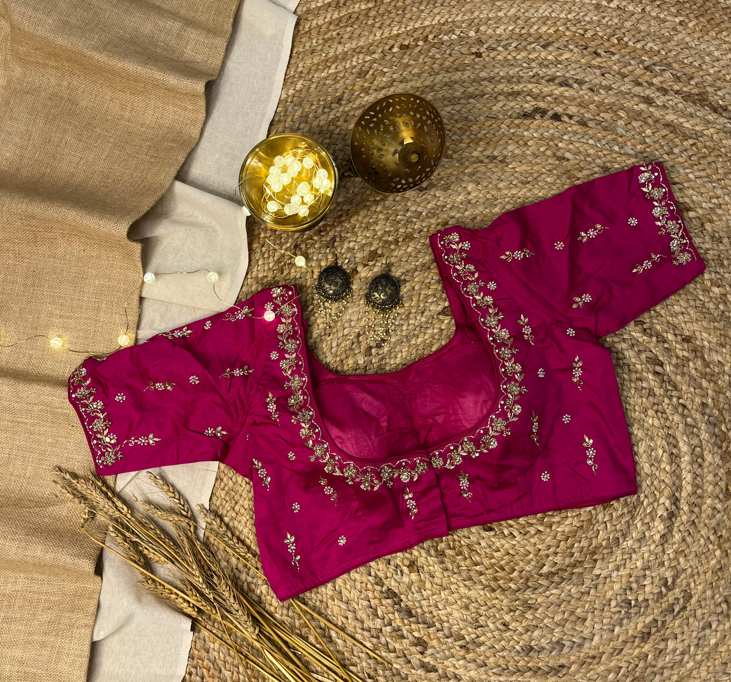 Luxury Bright Pink Bridal Blouse with Embroidered - WEVOW