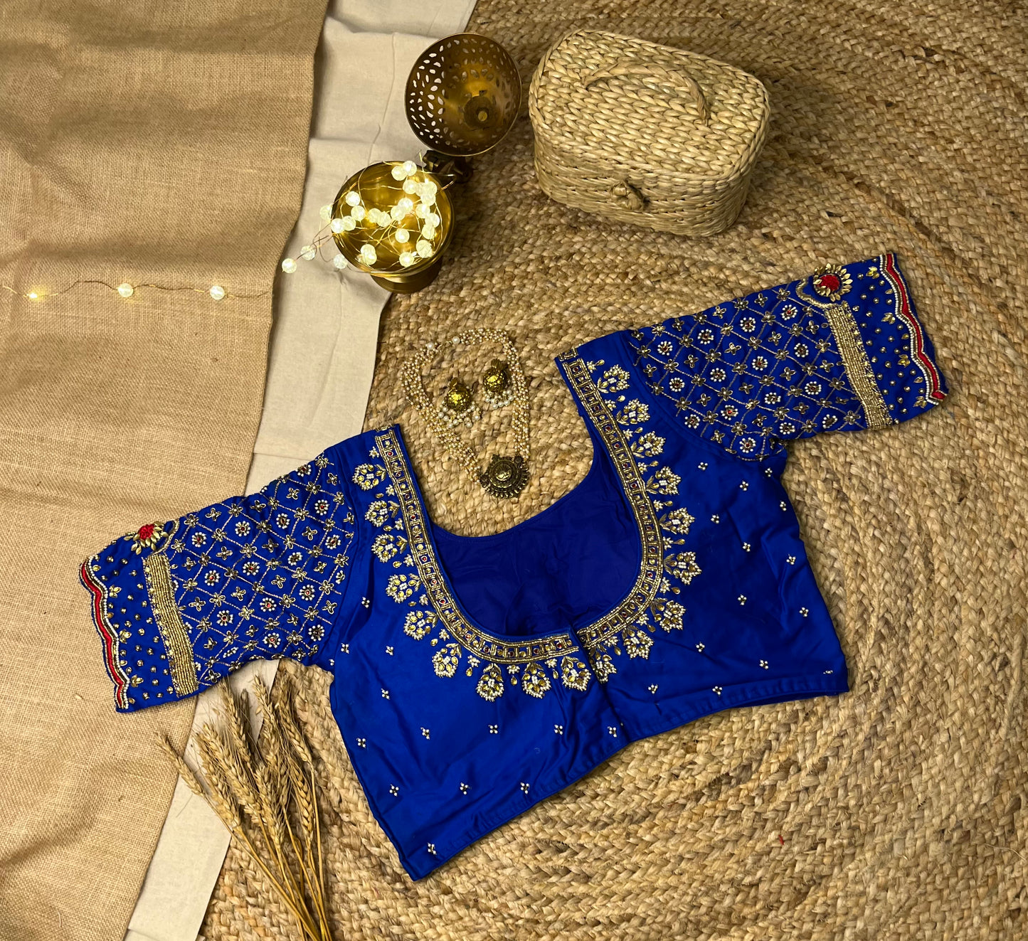 Royal Blue Bridal Blouse with Intricate Handwork - WEVOW