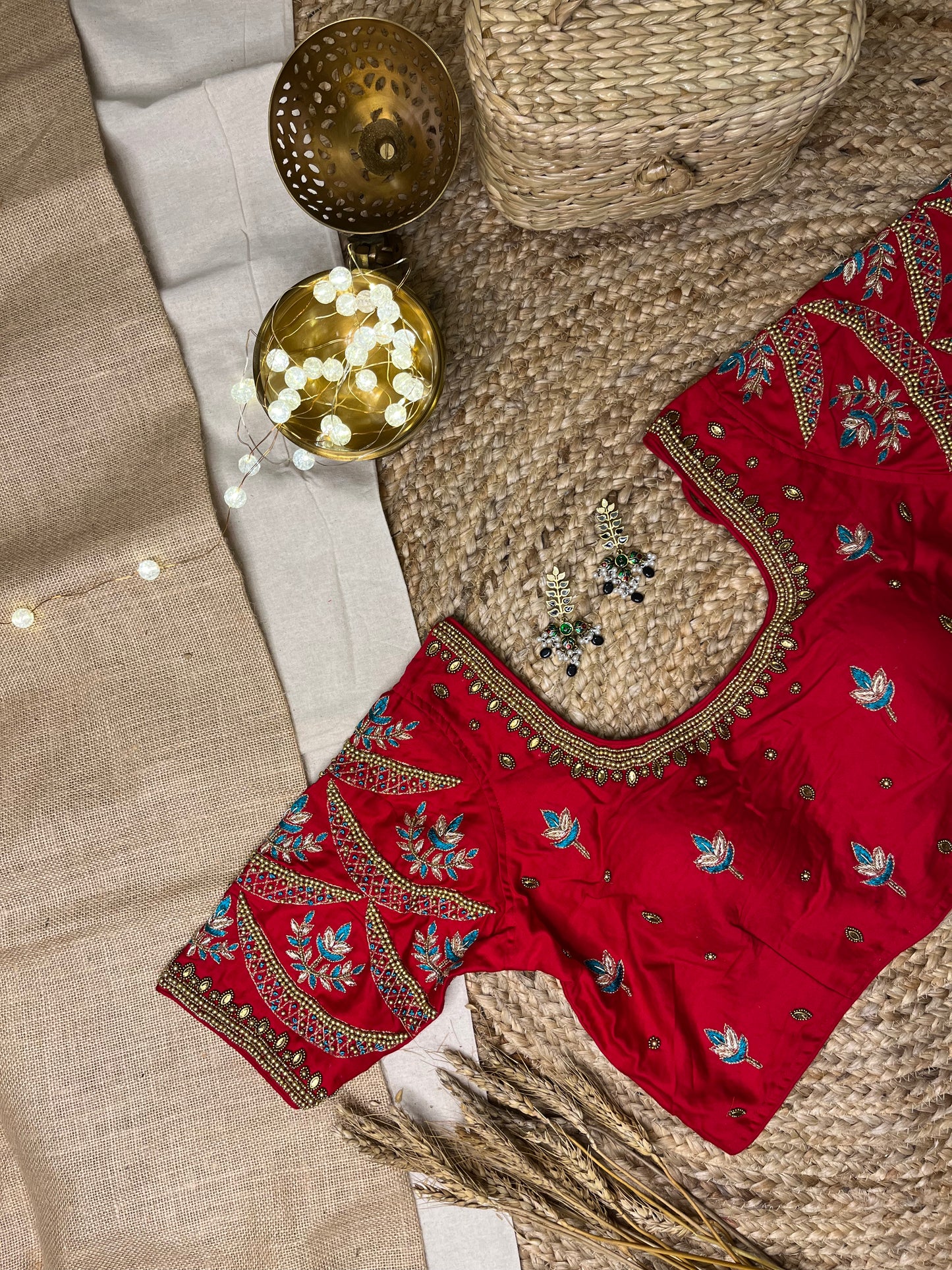 Opulent Red Bridal Blouse with Kundan Embellishments - WEVOW