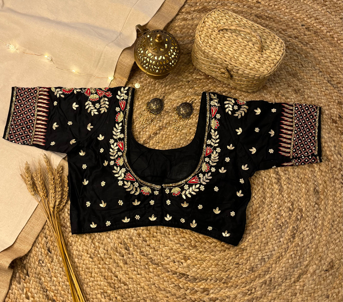 Handcrafted Black Bridal Blouse with gota patti Work - WEVOW