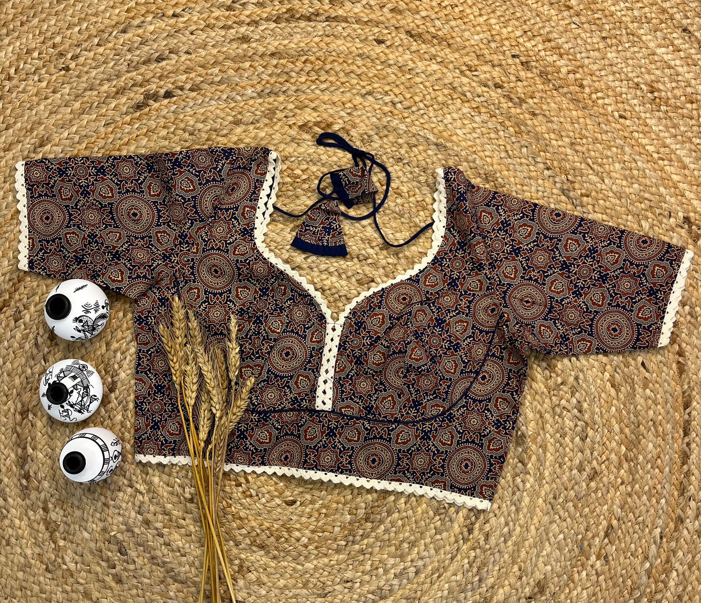 Chic Black Punjabi Neck Blouse with Intricate Prints - WEVOW