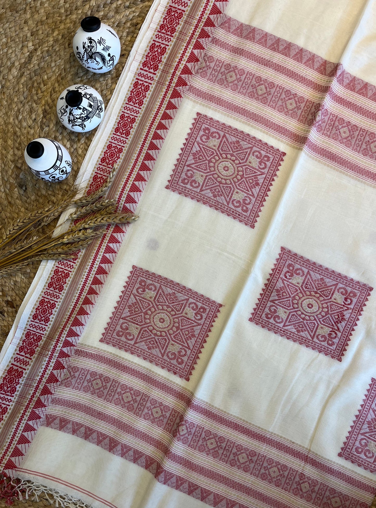 Crimson Charm Handwoven Cotton Saree - WEVOW