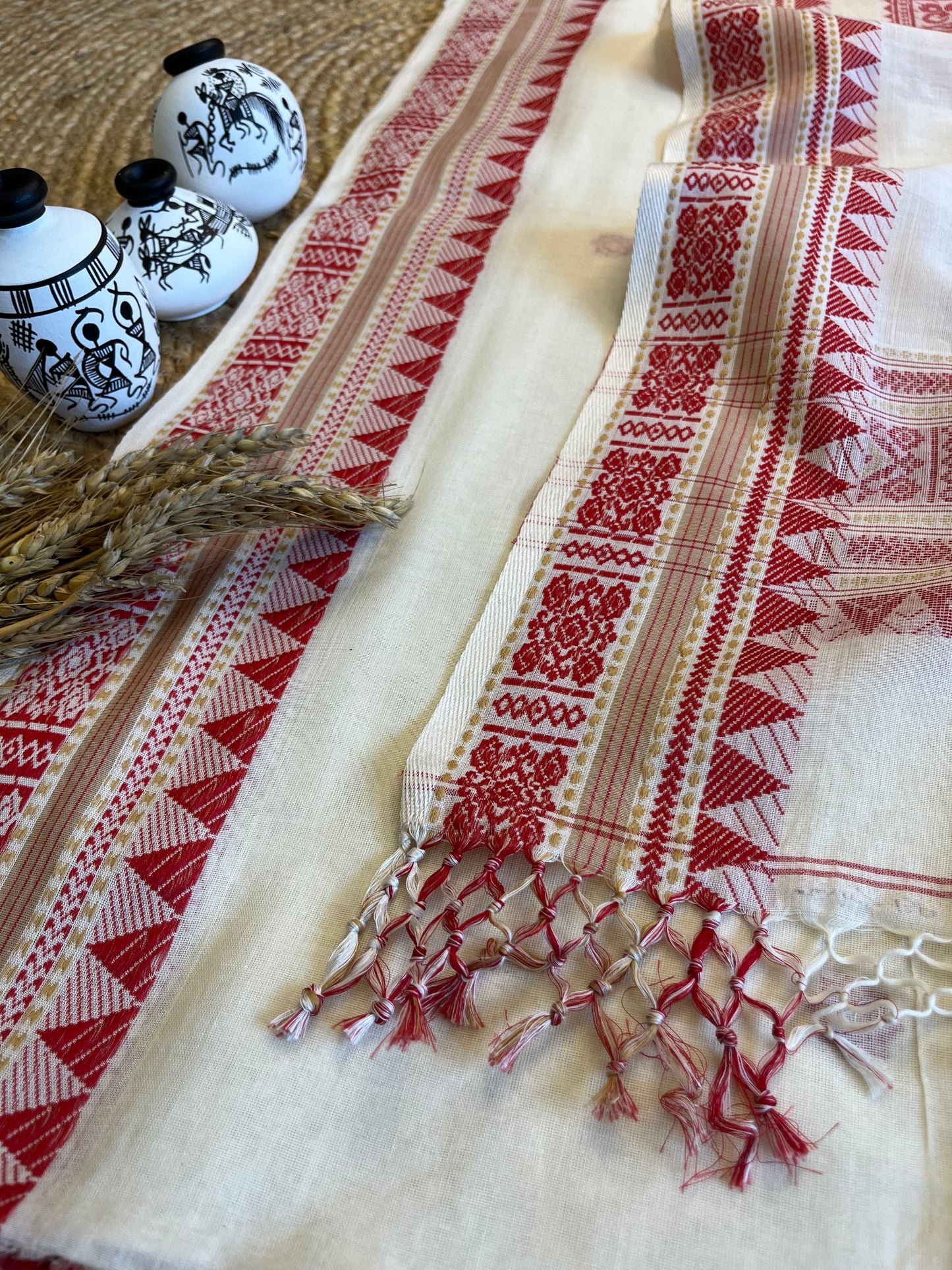 Crimson Charm Handwoven Cotton Saree - WEVOW