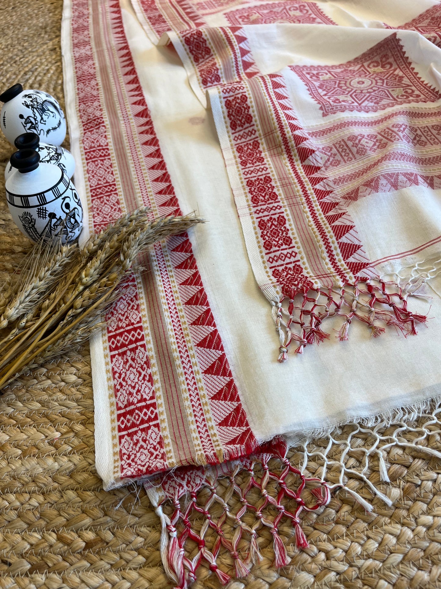 Crimson Charm Handwoven Cotton Saree - WEVOW